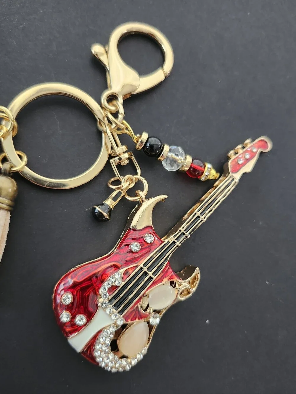 Electric Guitar Purse Charm or Keychain Carnelian Agate Tigers Eye Handcrafted